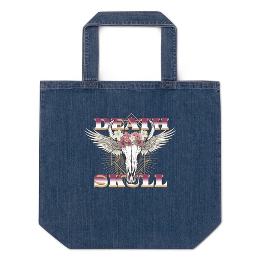 [ID: 528-G474] Deah Skull Organic Denim Tote Bag