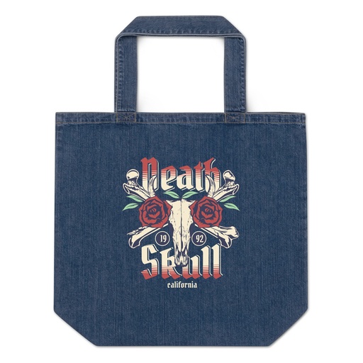 [ID: 528-G482] Death Skull - Flower Organic Denim Tote Bag