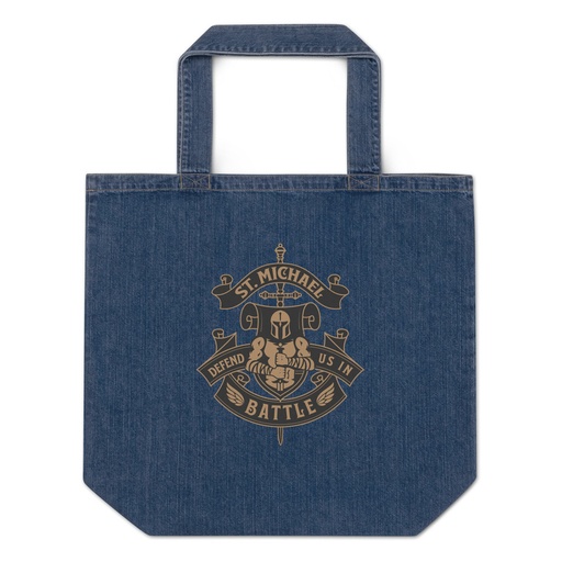 [ID: 528-G484] Defend us in battle - Knight with sword Organic Denim Tote Bag