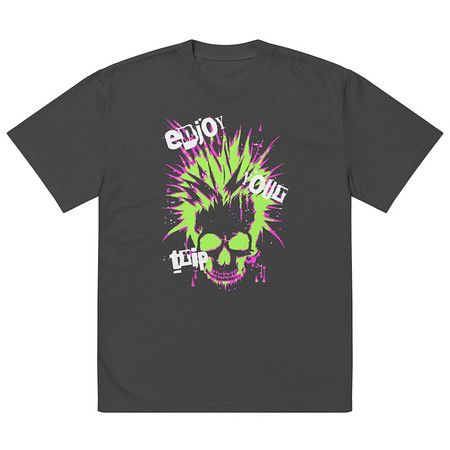 [ID: 713-G3] 'Enjoy Your Trip' Punk Skull Oversized Faded T-Shirt