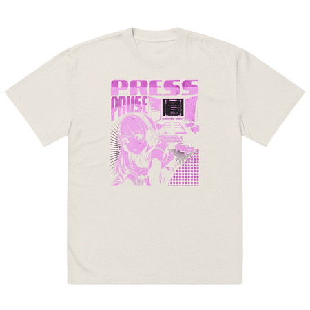 [ID: 713-G4] 'Press Pause' Anime Gaming Oversized Faded T-Shirt