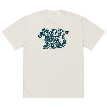 [ID: 713-G16] A Dragon Rises - Typographic Lettering Oversized Faded T-Shirt