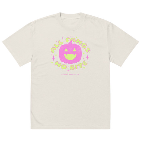 [ID: 713-G44] All Fangs No Bite - Halloween Oversized Faded T-Shirt