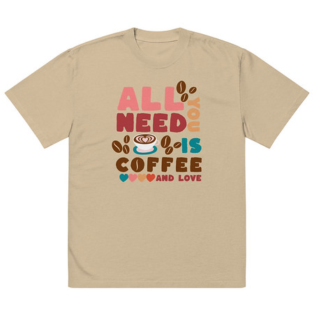 [ID: 713-G49] All You Need Is Coffee Oversized Faded T-Shirt