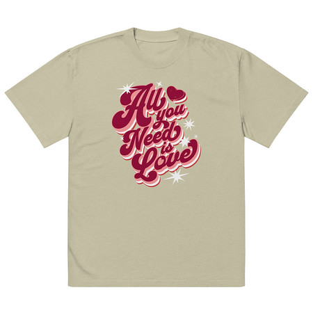 [ID: 713-G50] All You Need is Love - Retro Valentines Day Oversized Faded T-Shirt