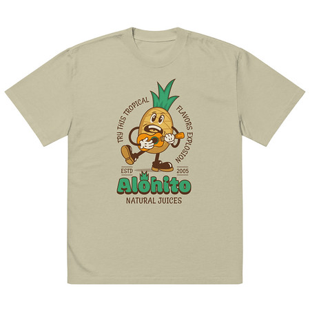[ID: 713-G54] Alohito Natural Juices - Pineapple Mascot Oversized Faded T-Shirt
