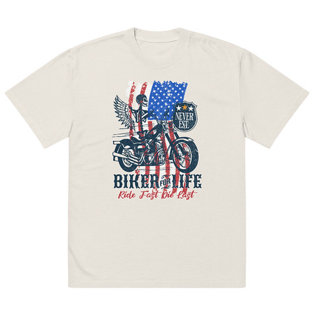 [ID: 713-G65] American Biker for Life Oversized Faded T-Shirt