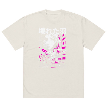 [ID: 713-G87] Anime Broken Wings - Neon Japanese Style Oversized Faded T-Shirt
