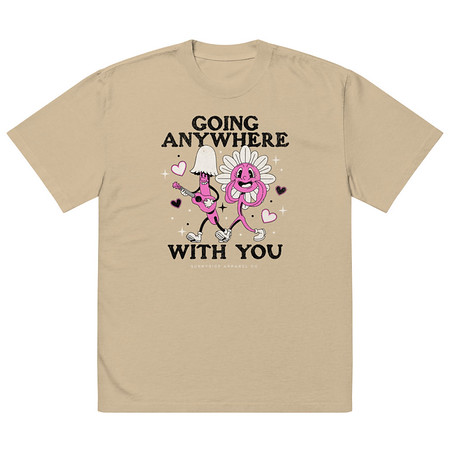 [ID: 713-G93] Anywhere With You - Typographic Cartoon Streetwear Oversized Faded T-Shirt