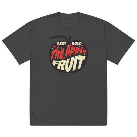 [ID: 713-G97] Apple Fruit - Typographic Lettering Oversized Faded T-Shirt