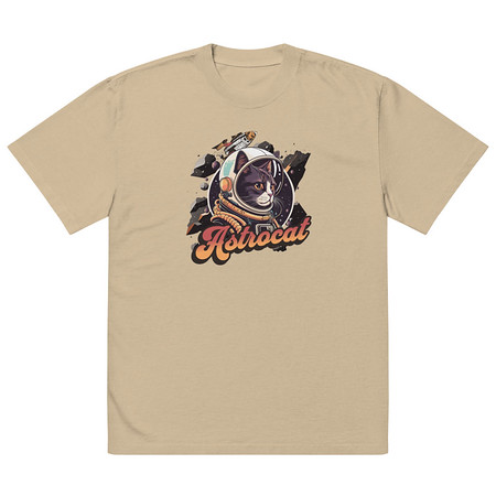 [ID: 713-G108] Astrocat - Retro graphic Oversized Faded T-Shirt