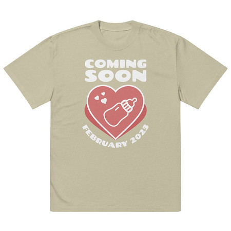 [ID: 713-G121] Baby Announcement - Feeding Bottle Oversized Faded T-Shirt