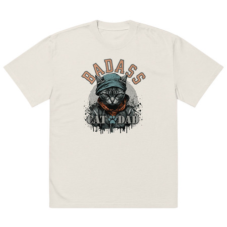 [ID: 713-G129] BADASS CAT DAT Oversized Faded T-Shirt