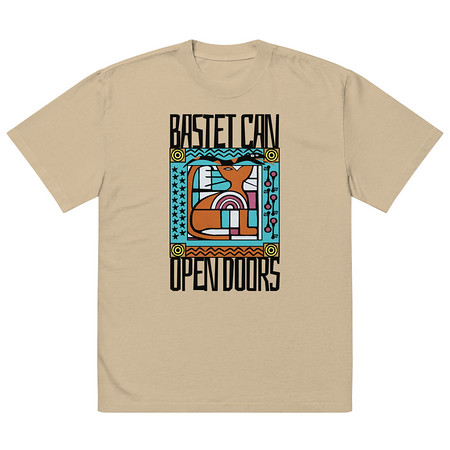 [ID: 713-G150] Bastet can Open Doors Oversized Faded T-Shirt