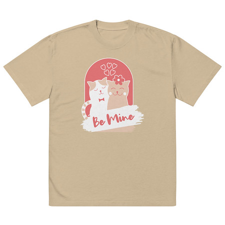[ID: 713-G157] Be Mine - Cute Cat Couple Oversized Faded T-Shirt