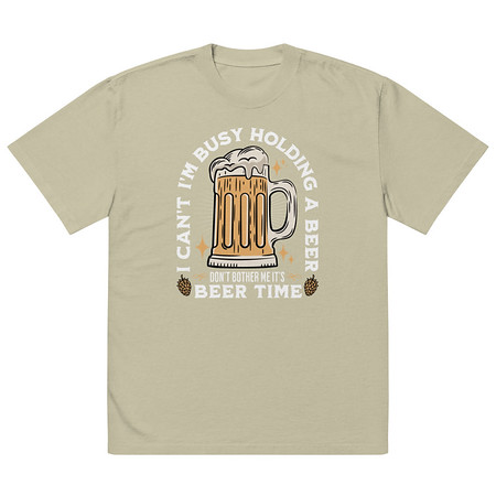 [ID: 713-G176] Beer Time - Father's Day Oversized Faded T-Shirt