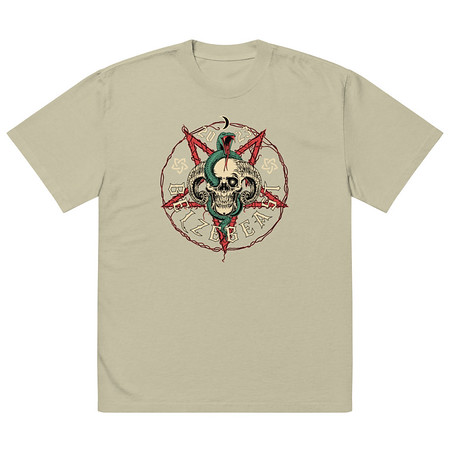 [ID: 713-G181] Belzebeast Pentagram - Halloween Skull with Snake Oversized Faded T-Shirt