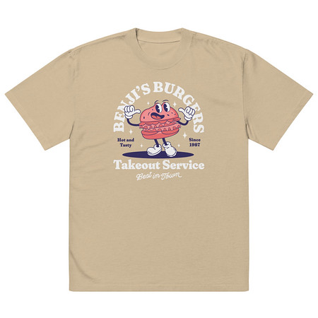 [ID: 713-G182] Benji's Burgers - Fast Food Oversized Faded T-Shirt