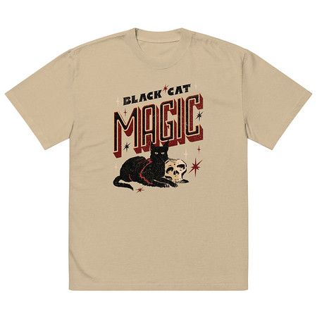 [ID: 713-G214] Black Cat Magic Oversized Faded T-Shirt