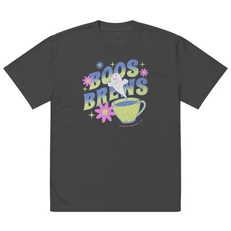 [ID: 713-G254] Boos + Brews - Halloween Oversized Faded T-Shirt
