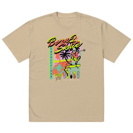 [ID: 713-G256] Born 2 Skate - Retro Skeleton Oversized Faded T-Shirt