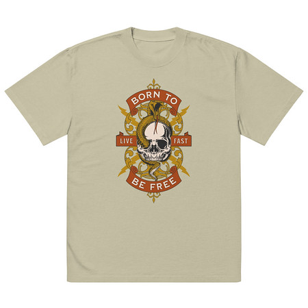 [ID: 713-G259] Born To Be Free - Skull Oversized Faded T-Shirt