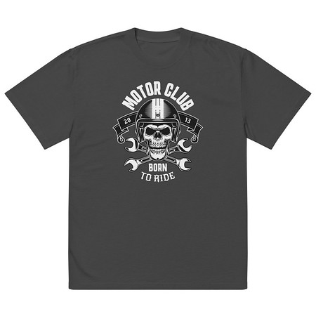 [ID: 713-G268] Born to Ride - Biker Club Skull  Oversized Faded T-Shirt