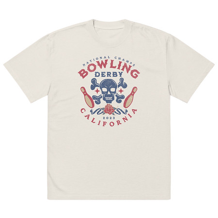 [ID: 713-G276] Bowling Derby Champs - Grunge Skull Oversized Faded T-Shirt