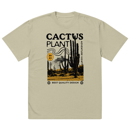 [ID: 713-G304] Cacus Plant - Desert Oversized Faded T-Shirt