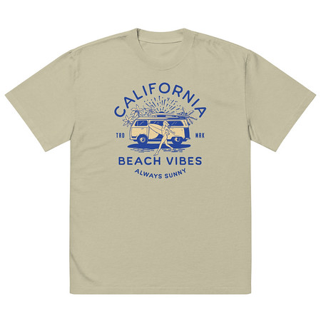 [ID: 713-G314] California Beach Vibes - Retro Camper Van Oversized Faded T-Shirt