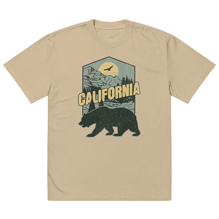 [ID: 713-G315] California Bear - Outdoors Wilderness Camping Hiking Oversized Faded T-Shirt