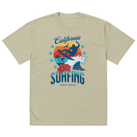 [ID: 713-G318] California Surfing - Palm Beach Oversized Faded T-Shirt