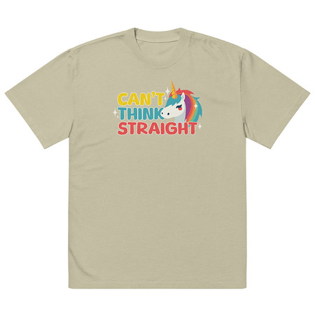 [ID: 713-G328] Can't Think Straight (2) Oversized Faded T-Shirt