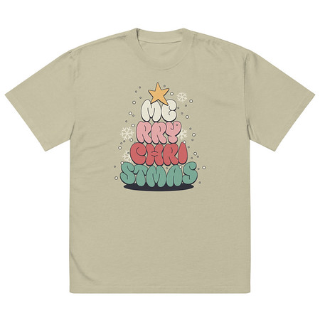 [ID: 713-G334] Cartoony Christmas Tree Oversized Faded T-Shirt