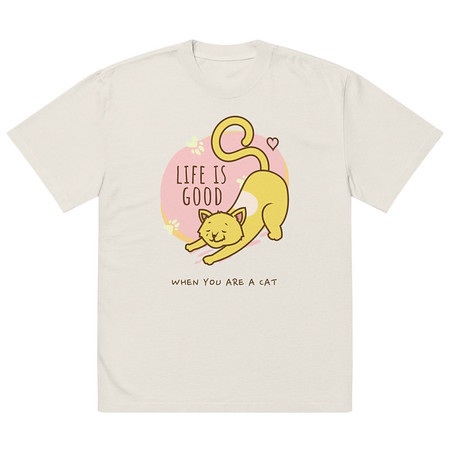 [ID: 713-G338] Cat Life - Humor Oversized Faded T-Shirt