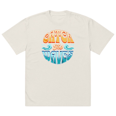 [ID: 713-G343] Catch the Waves - Beach Vibe Oversized Faded T-Shirt
