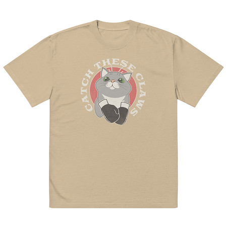 [ID: 713-G344] Catch These Claws - Cute Cat Oversized Faded T-Shirt