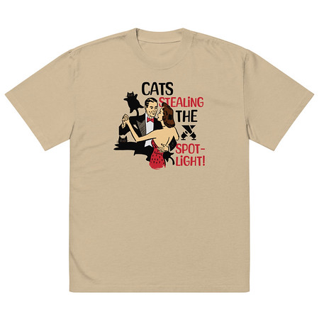 [ID: 713-G348] Cats Stealing the Spotlight Oversized Faded T-Shirt