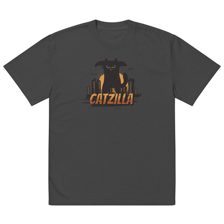 [ID: 713-G350] Catzilla - Funny Comic Animal Oversized Faded T-Shirt