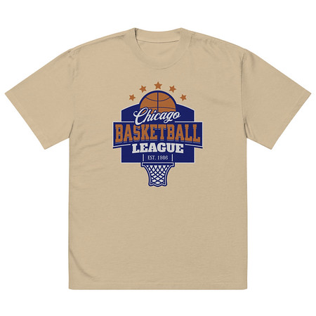 [ID: 713-G363] Chicago Basketball League - Athlectic Sports Oversized Faded T-Shirt