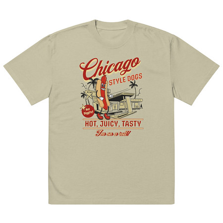 [ID: 713-G364] Chicago Style Hot Dogs Oversized Faded T-Shirt