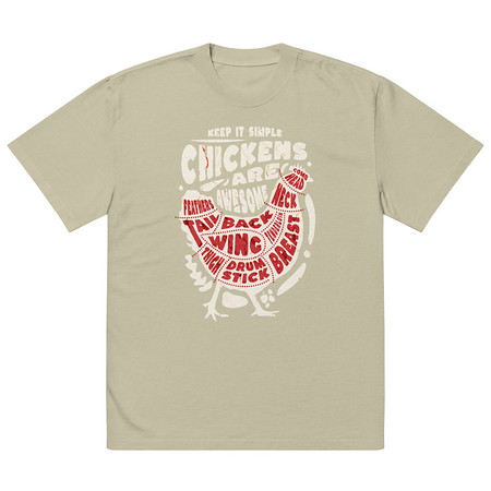 [ID: 713-G365] Chickens Are Awesome - Butcher Cuts Oversized Faded T-Shirt