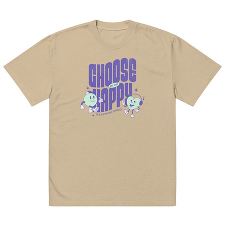 [ID: 713-G369] Choose Happy (2) Oversized Faded T-Shirt