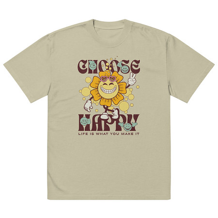 [ID: 713-G371] Choose Happy Oversized Faded T-Shirt