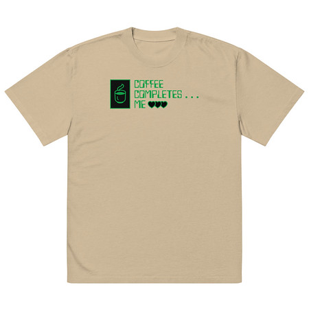 [ID: 713-G397] Coffee Completes Me - Neon Heart Oversized Faded T-Shirt