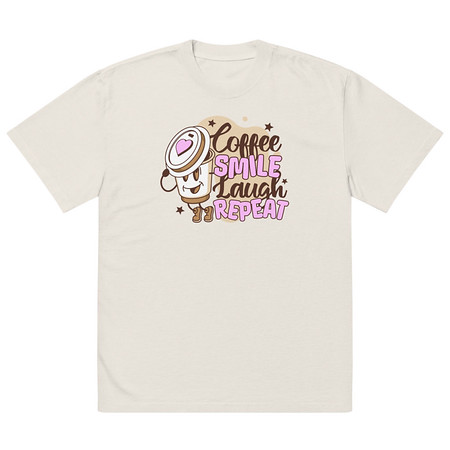 [ID: 713-G402] Coffee is Happiness - Retro Cartoon Mascot Oversized Faded T-Shirt