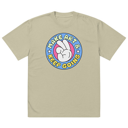 [ID: 713-G408] Colorful Fun Retro Style Badge Oversized Faded T-Shirt