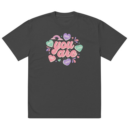 [ID: 713-G411] Colorful Self Love Affirmation - Heart Oversized Faded T-Shirt