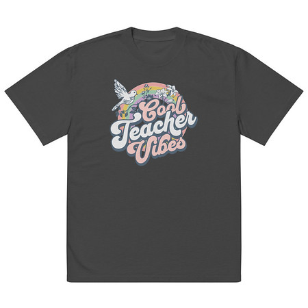 [ID: 713-G418] Cool Teacher Vibes Oversized Faded T-Shirt