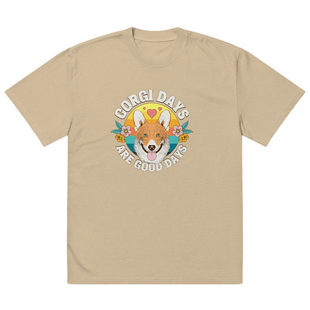 [ID: 713-G420] Corgi Days - Funny Animal Oversized Faded T-Shirt